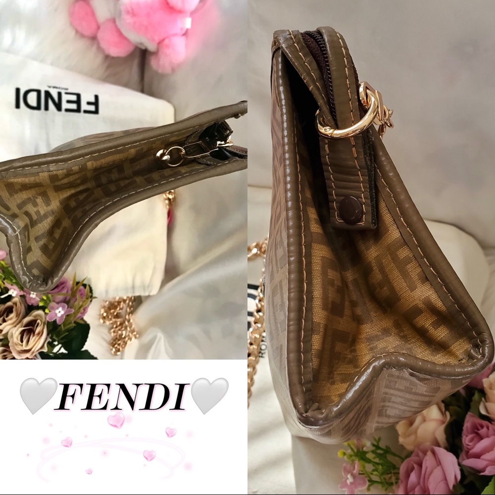 🌸Auth🌸Beautiful FENDI Zucchino Zucca Monogram FF Logo Clutch/Shoulder Bag 🦋 - Picture 8 of 14